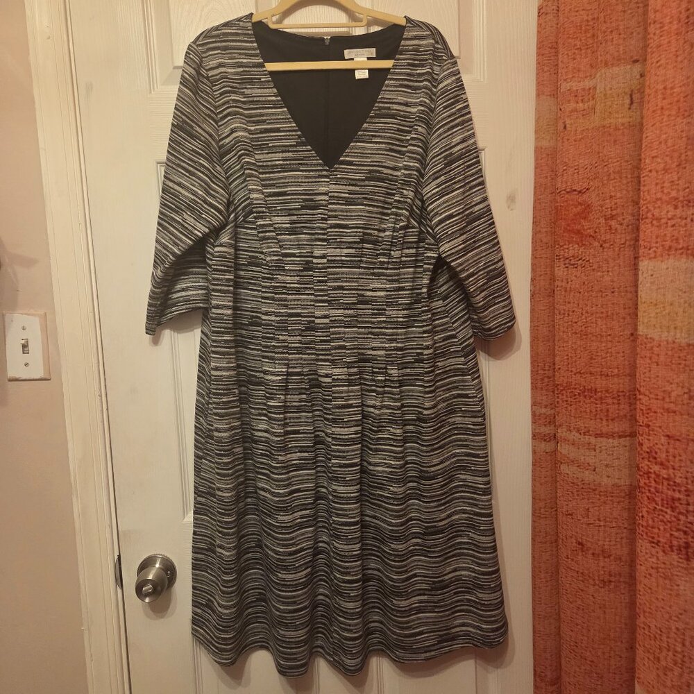 London Times Woman Black White Textured Stripe Knit Career Dress Plus Size 2X